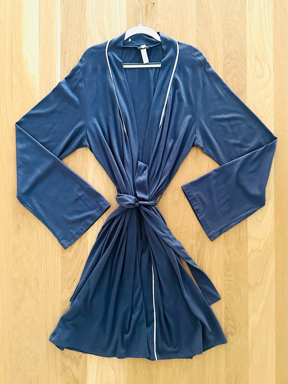 NEW Cosabella Blue Pima Cotton mix Wrap Robe with White Piping, Medium